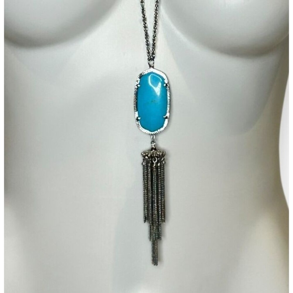 KENDRA SCOTT Rayne Long Pendant Necklace Turquoise Magnesite Silver